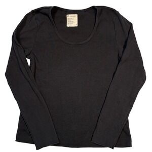 For Days Womens Black Organic Cotton Scoop Neck Long Sleeve Ribbed Top Size M